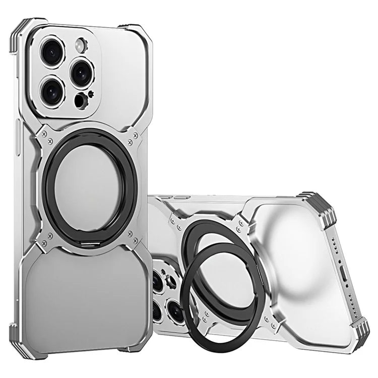 For iPhone 13 Pro Bumper Case Compatible with MagSafe Rotation Kickstand Metal Frameless Phone Cover