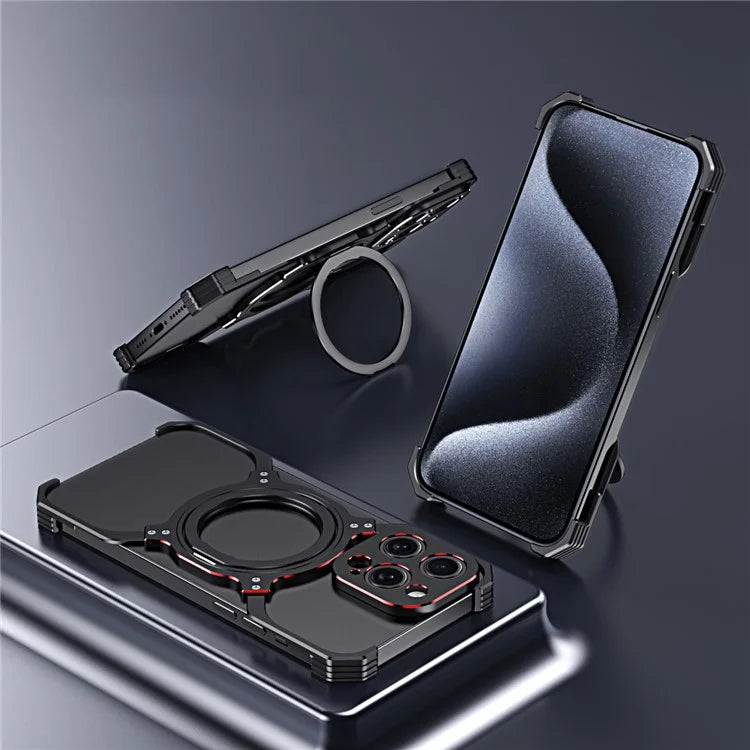 For iPhone 13 Pro Bumper Case Compatible with MagSafe Rotation Kickstand Metal Frameless Phone Cover