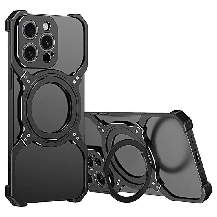 For iPhone 13 Pro Bumper Case Compatible with MagSafe Rotation Kickstand Metal Frameless Phone Cover