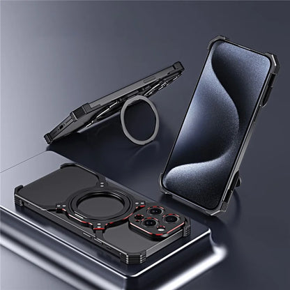 For iPhone 13 Pro Bumper Case Compatible with MagSafe Rotation Kickstand Metal Frameless Phone Cover