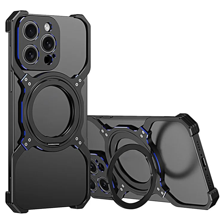 For iPhone 13 Pro Bumper Case Compatible with MagSafe Rotation Kickstand Metal Frameless Phone Cover