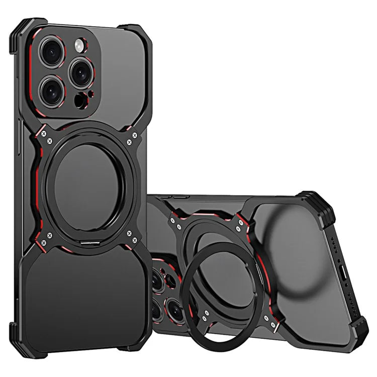 For iPhone 13 Pro Max Magnetic Case No Frame Phone Bumper Metal Cover with Kickstand