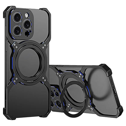 For iPhone 13 Pro Max Magnetic Case No Frame Phone Bumper Metal Cover with Kickstand