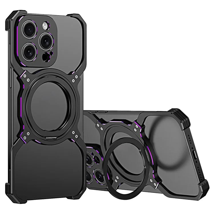 For iPhone 13 Pro Max Magnetic Case No Frame Phone Bumper Metal Cover with Kickstand
