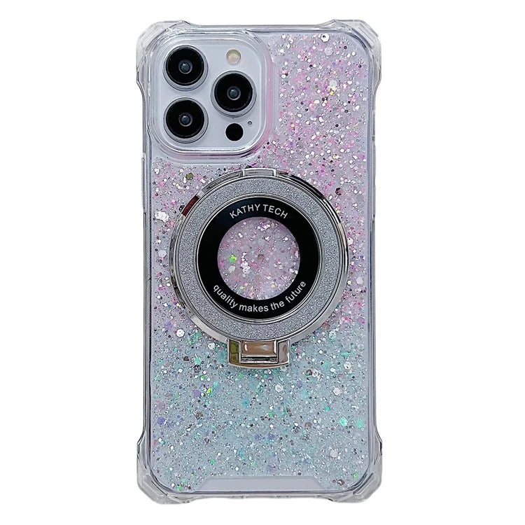For iPhone 14 Pro Max Case TPU+Acrylic Cell Phone Back Cover Gradient Magnetic Kickstand Protective Shell