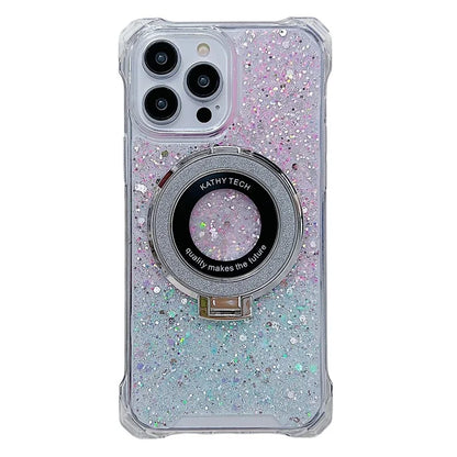 For iPhone 14 Pro Max Case TPU+Acrylic Cell Phone Back Cover Gradient Magnetic Kickstand Protective Shell