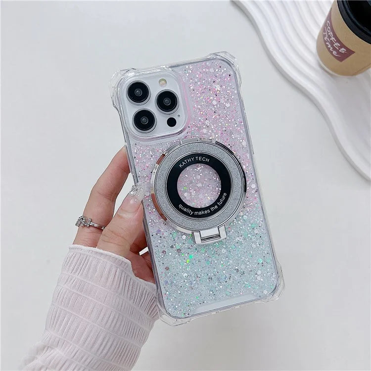 For iPhone 14 Pro Max Case TPU+Acrylic Cell Phone Back Cover Gradient Magnetic Kickstand Protective Shell