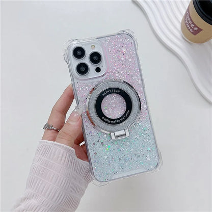 For iPhone 14 Pro Max Case TPU+Acrylic Cell Phone Back Cover Gradient Magnetic Kickstand Protective Shell