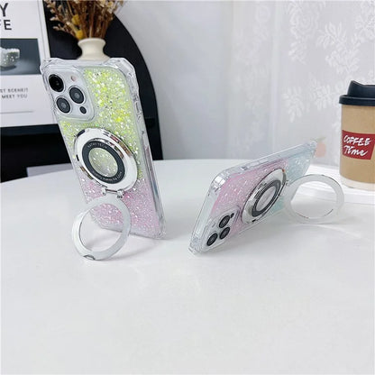 For iPhone 14 Pro Max Case TPU+Acrylic Cell Phone Back Cover Gradient Magnetic Kickstand Protective Shell
