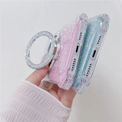 For iPhone 14 Pro Max Case TPU+Acrylic Cell Phone Back Cover Gradient Magnetic Kickstand Protective Shell