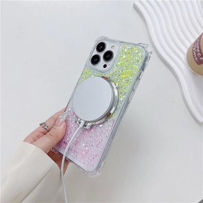 For iPhone 14 Pro Max Case TPU+Acrylic Cell Phone Back Cover Gradient Magnetic Kickstand Protective Shell