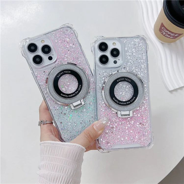For iPhone 14 Pro Max Case TPU+Acrylic Cell Phone Back Cover Gradient Magnetic Kickstand Protective Shell