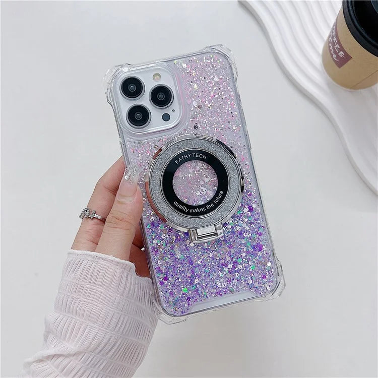 For iPhone 14 Pro Max Case TPU+Acrylic Cell Phone Back Cover Gradient Magnetic Kickstand Protective Shell
