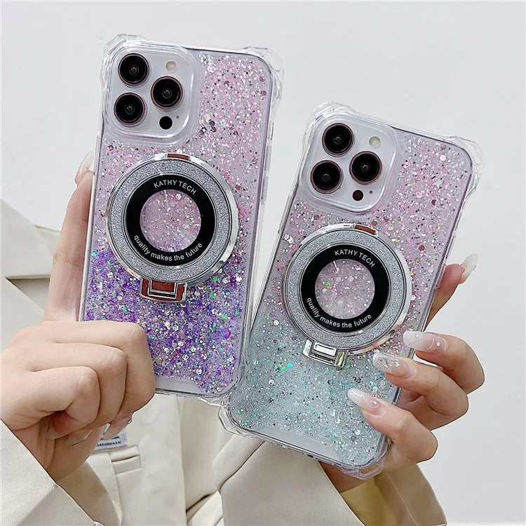 For iPhone 14 Pro Max Case TPU+Acrylic Cell Phone Back Cover Gradient Magnetic Kickstand Protective Shell