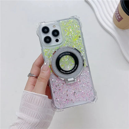 For iPhone 14 Pro Max Case TPU+Acrylic Cell Phone Back Cover Gradient Magnetic Kickstand Protective Shell