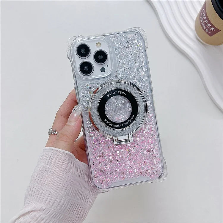 For iPhone 14 Pro Max Case TPU+Acrylic Cell Phone Back Cover Gradient Magnetic Kickstand Protective Shell