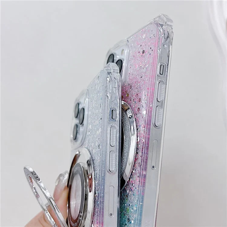 For iPhone 14 Pro Max Case TPU+Acrylic Cell Phone Back Cover Gradient Magnetic Kickstand Protective Shell