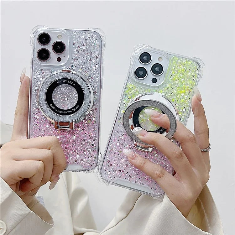 For iPhone 14 Pro Max Case TPU+Acrylic Cell Phone Back Cover Gradient Magnetic Kickstand Protective Shell