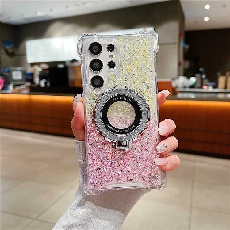 For Samsung Galaxy S24 Ultra Case TPU+Acrylic Gradient Phone Cover with Magnetic Ring Kickstand