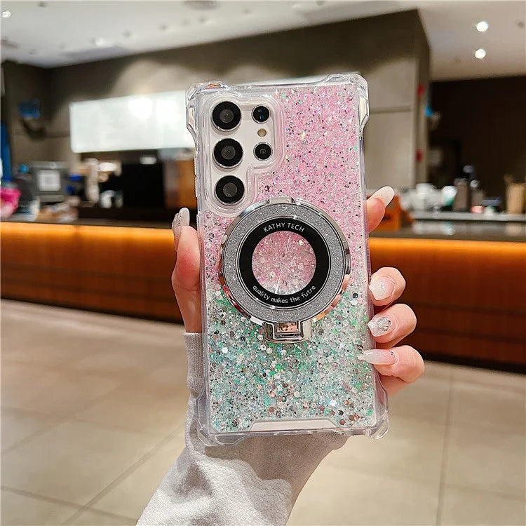 For Samsung Galaxy S24 Ultra Case TPU+Acrylic Gradient Phone Cover with Magnetic Ring Kickstand