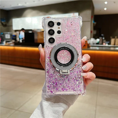 For Samsung Galaxy S24 Ultra Case TPU+Acrylic Gradient Phone Cover with Magnetic Ring Kickstand
