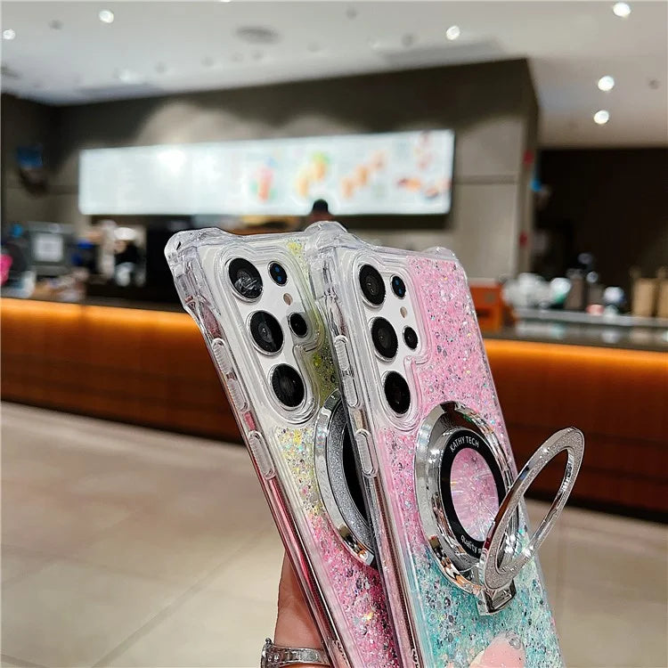 For Samsung Galaxy S24 Ultra Case TPU+Acrylic Gradient Phone Cover with Magnetic Ring Kickstand