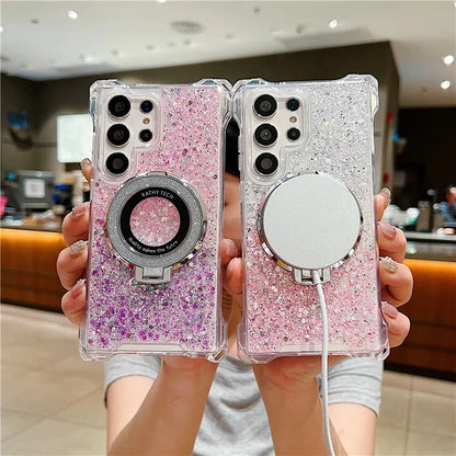 For Samsung Galaxy S24 Ultra Case TPU+Acrylic Gradient Phone Cover with Magnetic Ring Kickstand