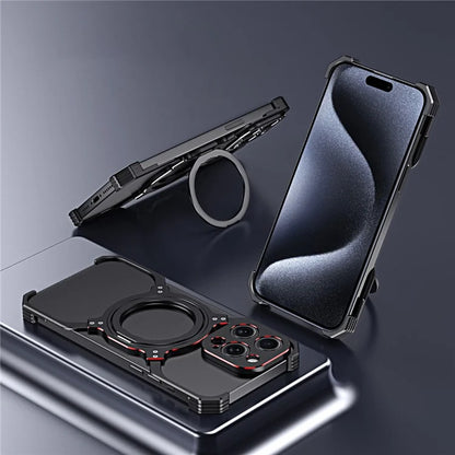 For iPhone 15 Pro Phone Bumper Case Compatible with MagSafe Kickstand Metal Cover