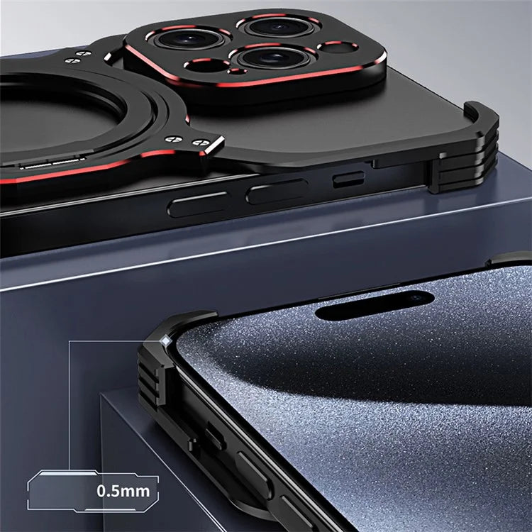For iPhone 15 Pro Phone Bumper Case Compatible with MagSafe Kickstand Metal Cover