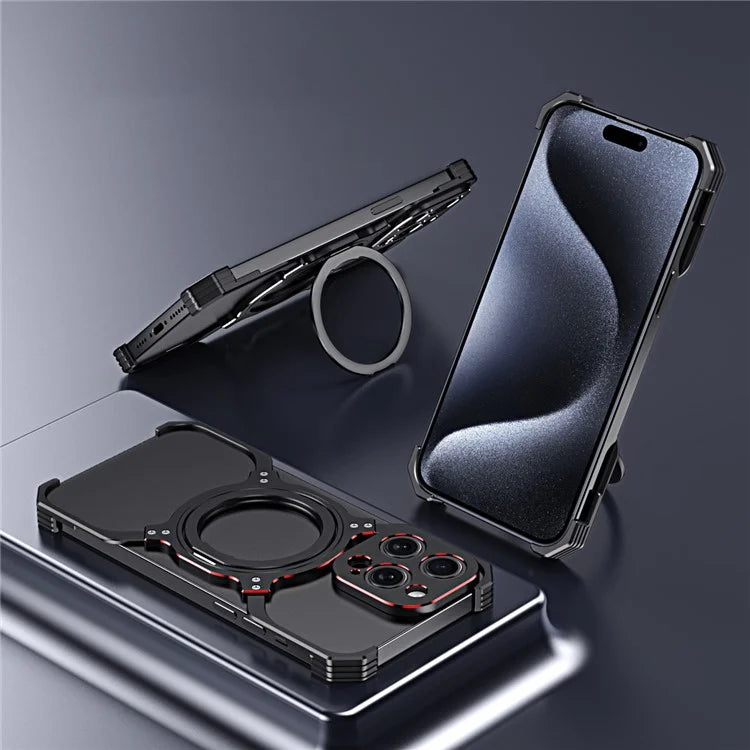 For iPhone 15 Pro Phone Bumper Case Compatible with MagSafe Kickstand Metal Cover