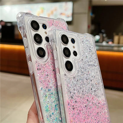 For Samsung Galaxy S24 Ultra Cover TPU+Acrylic Gradient Phone Case with Bowknot Decor Hand Chain