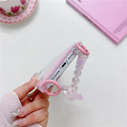 For iPhone 15 Pro Case TPU+Acrylic Gradient Phone Cover with Bowknot Decor Hand Chain
