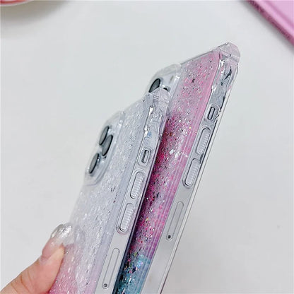 For iPhone 15 Pro Case TPU+Acrylic Gradient Phone Cover with Bowknot Decor Hand Chain