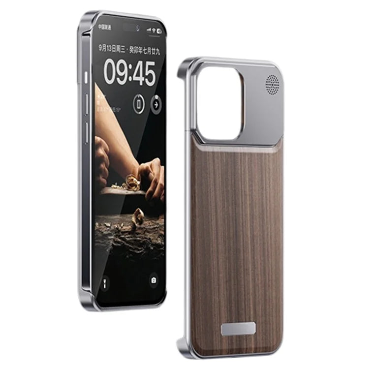 For iPhone 15 Case Aromatherapy Aluminium Alloy+Walnut Slim Phone Cases