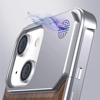 For iPhone 15 Case Aromatherapy Aluminium Alloy+Walnut Slim Phone Cases