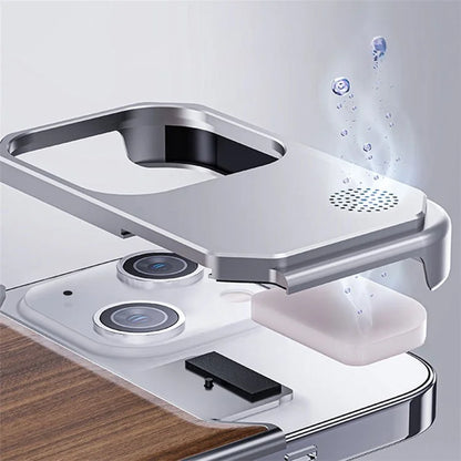 For iPhone 15 Case Aromatherapy Aluminium Alloy+Walnut Slim Phone Cases