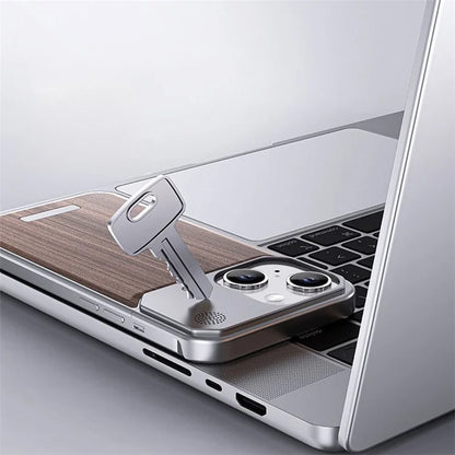 For iPhone 15 Case Aromatherapy Aluminium Alloy+Walnut Slim Phone Cases