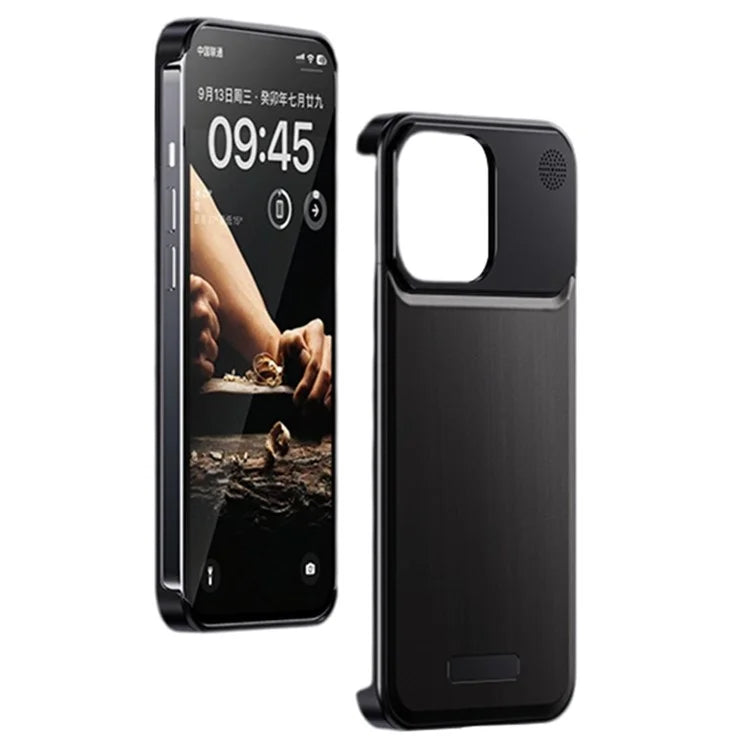 For iPhone 13 Case No Frame Aluminium Alloy+Walnut Phone Back Cover with Aromatherapy Tablet