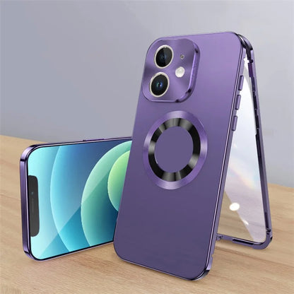 For iPhone 12 Magnetic Case Acrylic+Tempered Glass Safety Buckle Phone Cover Full Body Protection