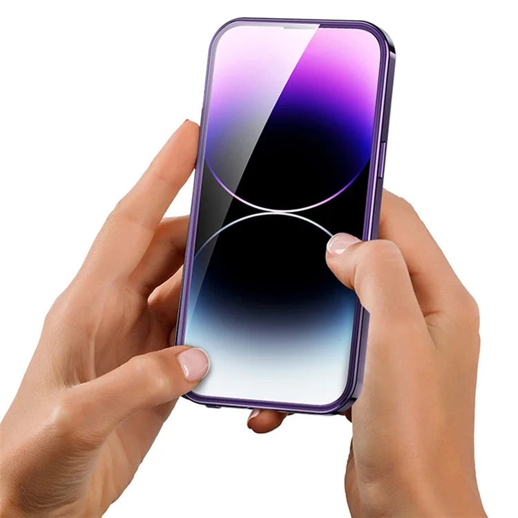 For iPhone 12 Magnetic Case Acrylic+Tempered Glass Safety Buckle Phone Cover Full Body Protection