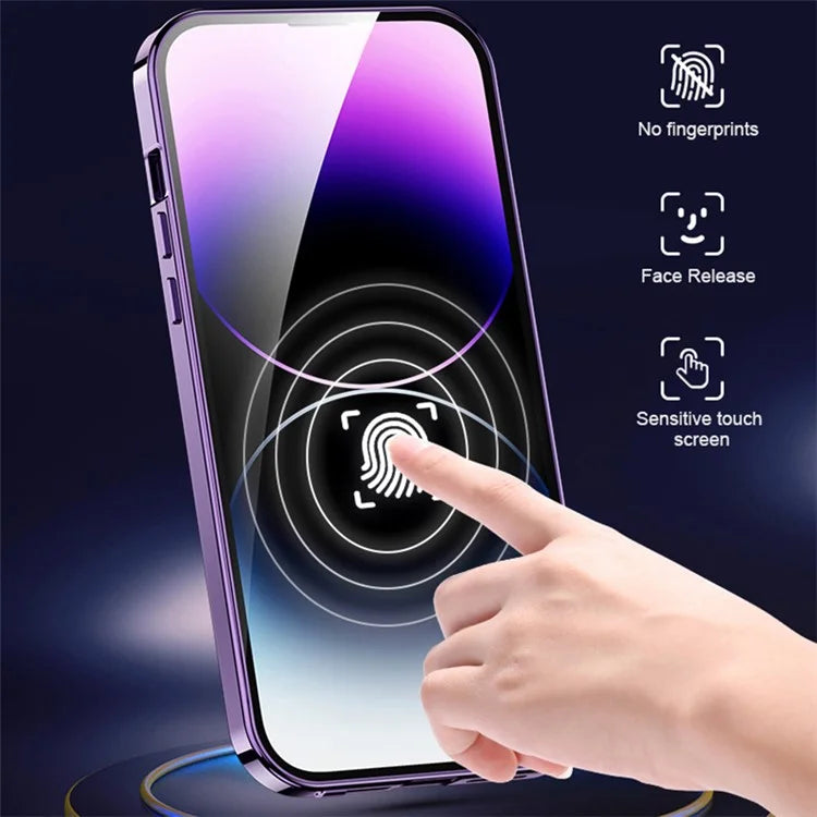 For iPhone 12 Magnetic Case Acrylic+Tempered Glass Safety Buckle Phone Cover Full Body Protection