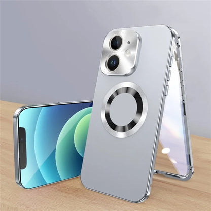 For iPhone 12 Magnetic Case Acrylic+Tempered Glass Safety Buckle Phone Cover Full Body Protection