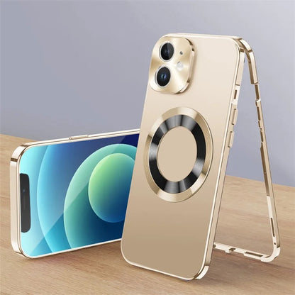 For iPhone 12 Magnetic Case Acrylic+Tempered Glass Safety Buckle Phone Cover Full Body Protection