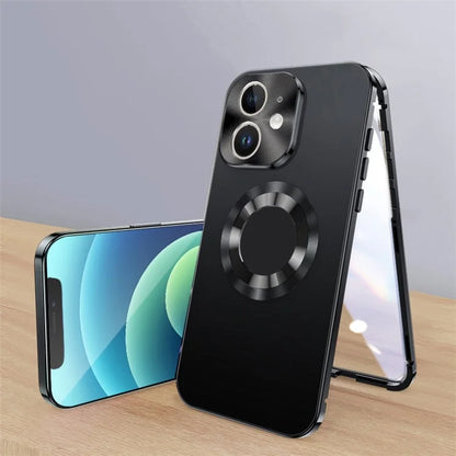 For iPhone 12 Magnetic Case Acrylic+Tempered Glass Safety Buckle Phone Cover Full Body Protection