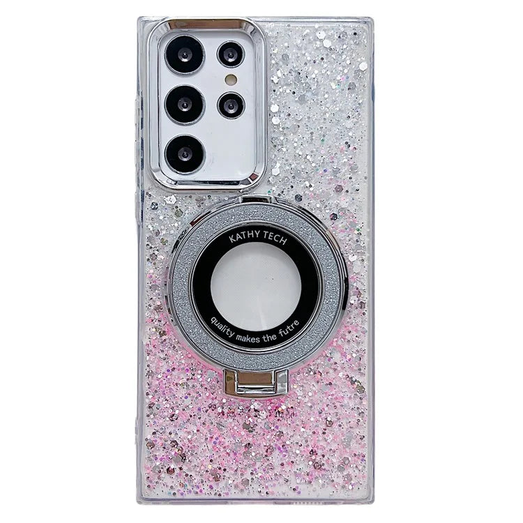 For Samsung Galaxy S22 Ultra 5G Case Acrylic+TPU Phone Cover Magnetic Ring Kickstand  Phone Shell