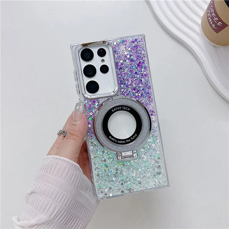 For Samsung Galaxy S22 Ultra 5G Case Acrylic+TPU Phone Cover Magnetic Ring Kickstand  Phone Shell