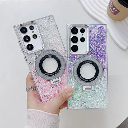 For Samsung Galaxy S22 Ultra 5G Case Acrylic+TPU Phone Cover Magnetic Ring Kickstand  Phone Shell