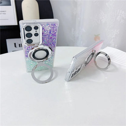For Samsung Galaxy S22 Ultra 5G Case Acrylic+TPU Phone Cover Magnetic Ring Kickstand  Phone Shell