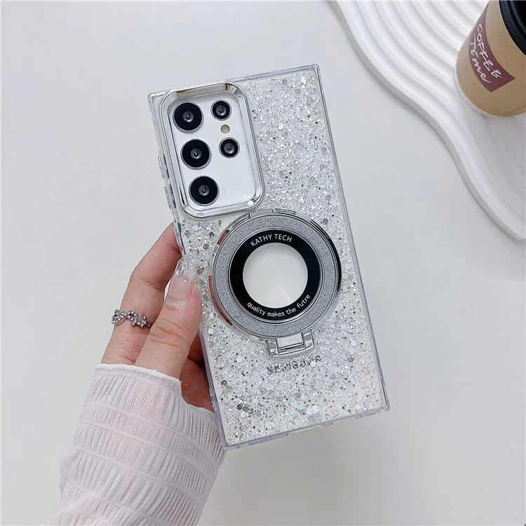 For Samsung Galaxy S22 Ultra 5G Case Acrylic+TPU Phone Cover Magnetic Ring Kickstand  Phone Shell
