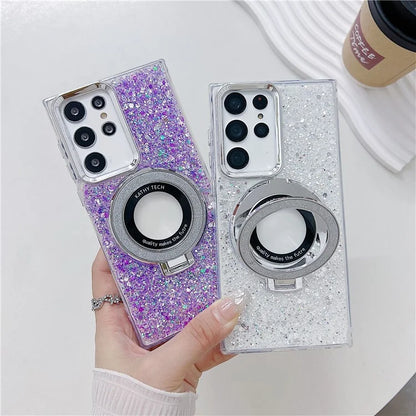 For Samsung Galaxy S22 Ultra 5G Case Acrylic+TPU Phone Cover Magnetic Ring Kickstand  Phone Shell
